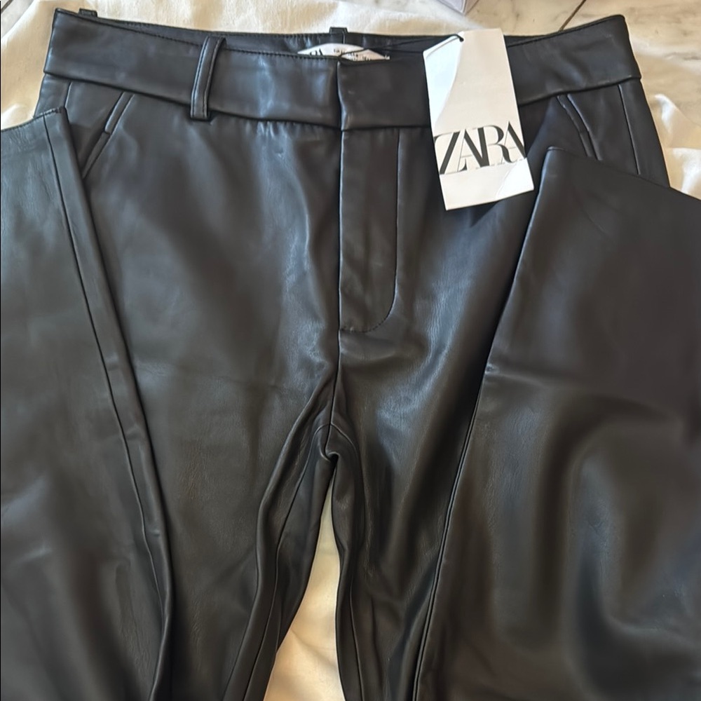 Zara Black Faux Leather Straight-Leg Trousers
